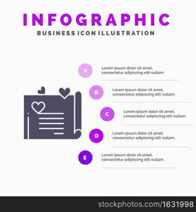 Love Letter, Wedding Card, Couple Proposal, Love Solid Icon Infographics 5 Steps Presentation Background