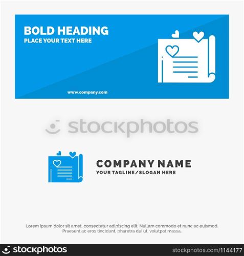 Love Letter, Wedding Card, Couple Proposal, Love SOlid Icon Website Banner and Business Logo Template