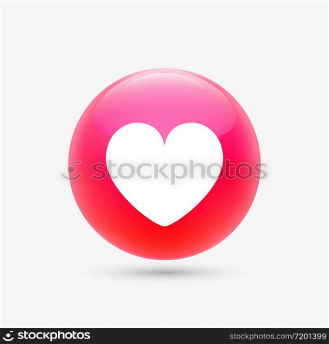Love like symbol, a white heart in a glossy red circle. Premium vector illustration.