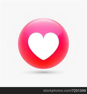 Love like symbol, a white heart in a glossy red circle. Premium vector illustration.
