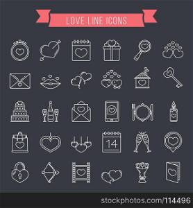 Love Line Icons. 30 Love line icons, can be used for Valentine's Day or wedding, vector eps10 illustration