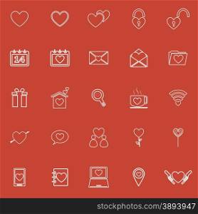 Love line icons on red background, stock vector