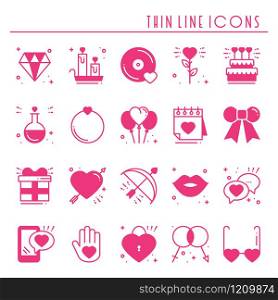 Love line icons set. Happy Valentine day pink silhouette signs and symbols. Love, couple, relationship, dating, wedding, holiday, romantic theme. Heart lips gift. Love line icons set. Happy Valentine day pink silhouette signs and symbols. Love, couple, relationship, dating, wedding, holiday, romantic theme. Heart, lips, gift.