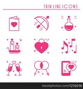 Love line icons set. Happy Valentine day pink silhouette signs and symbols. Love, couple, relationship, dating, wedding, holiday, romantic amour theme. Heart gift. Love line icons set. Happy Valentine day pinksilhouette signs and symbols. Love, couple, relationship, dating, wedding, holiday, romantic amour theme. Heart, gift.