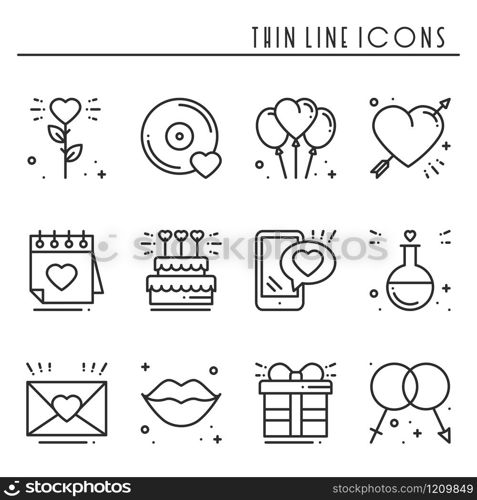 Love line icons set. Happy Valentine day signs and symbols. Love, couple, relationship, dating, wedding, holiday, romantic amour theme. Heart lips gift. Love line icons set. Happy Valentine day signs and symbols. Love, couple, relationship, dating, wedding, holiday, romantic amour theme. Heart, lips, gift.