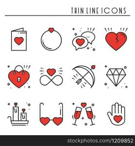 Love line icons set. Happy Valentine day signs and symbols. Love, couple, relationship, dating, wedding, holiday, romantic amour theme Heart gift. Love line icons set. Happy Valentine day signs and symbols. Love, couple, relationship, dating, wedding, holiday, romantic amour theme. Heart, gift.