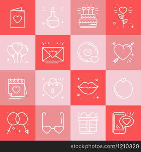 Love line icons set. Happy Valentine day signs and symbols. Love, couple, relationship, dating, wedding, holiday, romantic amour theme. Heart lips gift. Colorful squares. Love line icons set. Happy Valentine day signs and symbols. Love, couple, relationship, dating, wedding, holiday, romantic amour theme. Heart, lips, gift. Colorful squares.