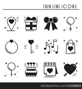 Love line icons set. Happy Valentine day silhouette signs and symbols. Love, couple, relationship, dating, wedding, holiday, romantic amour theme. Heart gift. Love line icons set. Happy Valentine day silhouette signs and symbols. Love, couple, relationship, dating, wedding, holiday, romantic amour theme. Heart, gift.