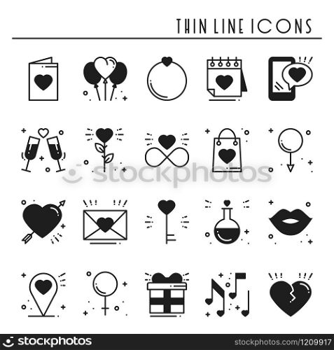 Love line icons set. Happy Valentine day silhouette signs and symbols. Love, couple, relationship, dating, wedding, holiday, romantic theme. Heart lips gift. Love line icons set. Happy Valentine day silhouette signs and symbols. Love, couple, relationship, dating, wedding, holiday, romantic theme. Heart, lips, gift.