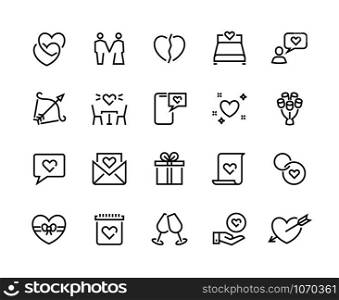 Love line icons. Volunteer charity friendship and solidarity outline pictograms, charity handshake and respect vector symbols. Loving woman with crushed heart shape and symbol hand, ring for wedding. Love line icons. Volunteer charity friendship and solidarity outline pictograms, charity handshake and respect vector symbols