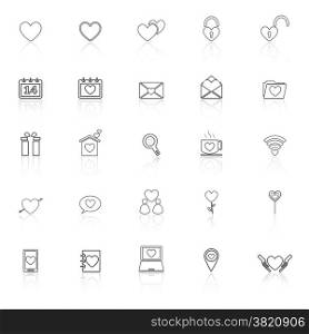 Love line icons with reflect on white background, stock vector