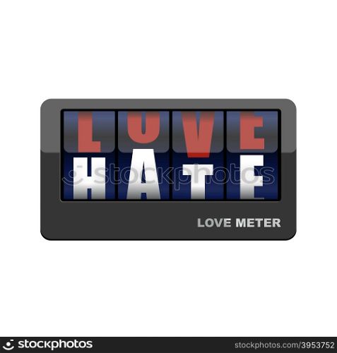 Love meter. Love and hate. Mechanical scoreboard with letters. Love gives way to hatred.&#xA;