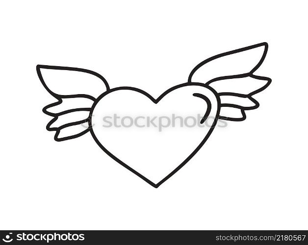 Love monoline icon vector doodle heart with wings. Hand drawn valentine day logo. Decor for greeting card, wedding, mug, photo overlays, t-shirt print, flyer, poster design.. Love monoline icon vector doodle heart with wings. Hand drawn valentine day logo. Decor for greeting card, wedding, mug, photo overlays, t-shirt print, flyer, poster design
