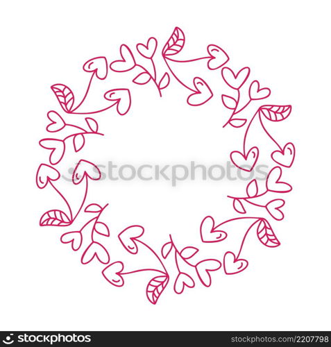 Love monoline vector doodle frame of cherries, hearts. Hand drawn wreath valentine day with copyspace. Decor for greeting card, wedding, photo overlays, flyer, poster design.. Love monoline vector doodle frame of cherries, hearts. Hand drawn wreath valentine day with copyspace. Decor for greeting card, wedding, photo overlays, flyer, poster design