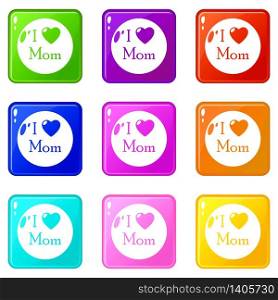 Love mother icons set 9 color collection isolated on white for any design. Love mother icons set 9 color collection