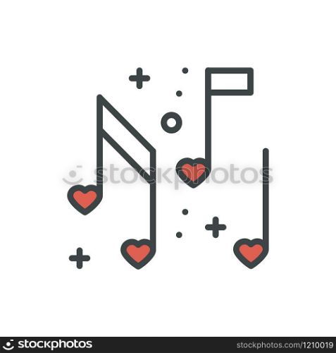 Love music heart notes line icon. Sign and symbol. Disco dance nightlife club party theme. Party basic element icon
