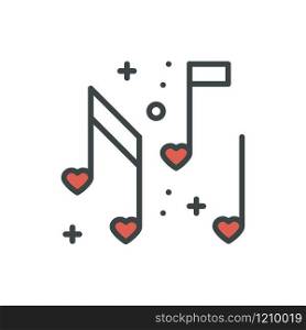 Love music heart notes line icon. Sign and symbol. Disco dance nightlife club party theme. Party basic element icon
