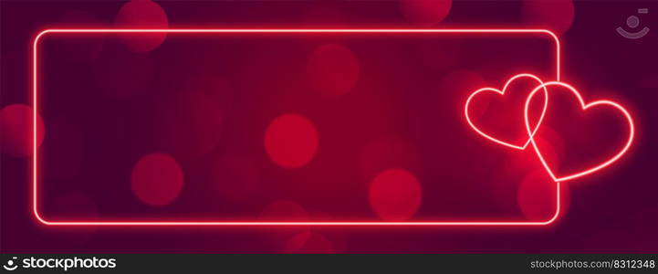 love neon hearts banner frame with text space