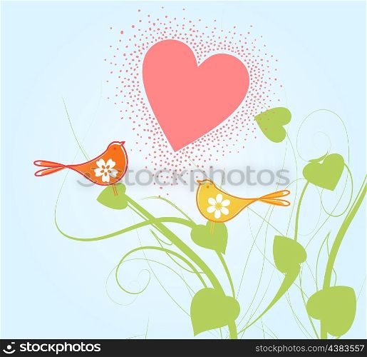Love of birds3. Enamoured birds on a branch. A vector illustration