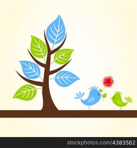 Love of birds7. The birdie gives other flower. A vector illustration
