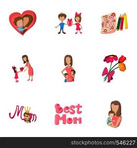 Love of mother icons set. Cartoon illustration of 9 love of mother vector icons for web. Love of mother icons set, cartoon style