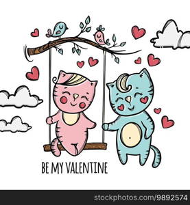 LOVE ON SWING Valentine Day Clip Art Vector Illustration Set
