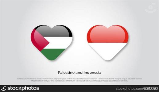 Love Palestine and Indonesia symbol. Heart flag icon. Vector illustration
