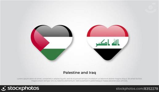 Love Palestine and Iraq symbol. Heart flag icon. Vector illustration
