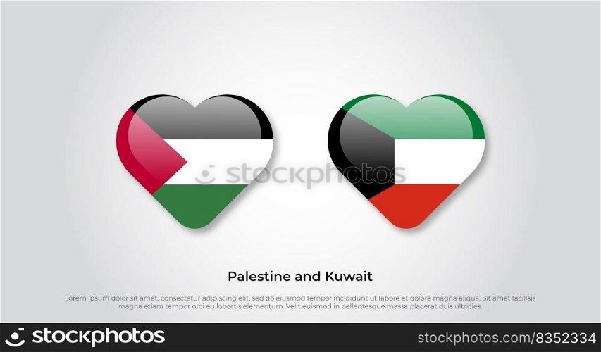 Love Palestine and Kuwait symbol. Heart flag icon. Vector illustration