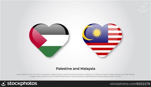 Love Palestine and Malaysia symbol. Heart flag icon. Vector illustration