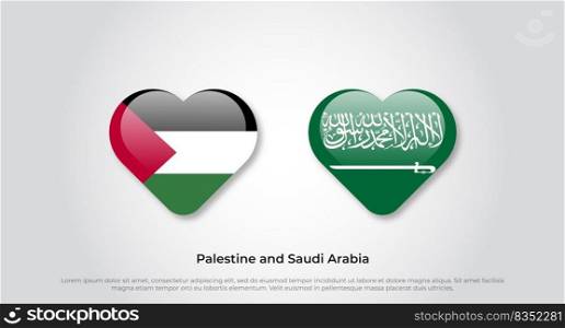Love Palestine and Saudi Arabia symbol. Heart flag icon. Vector illustration