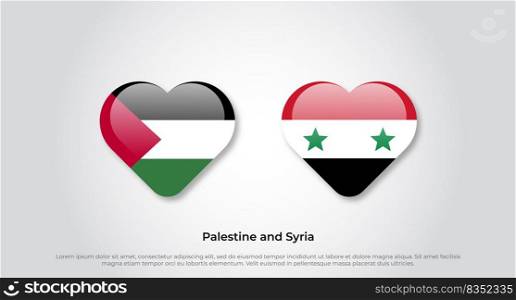 Love Palestine and Syria symbol. Heart flag icon. Vector illustration