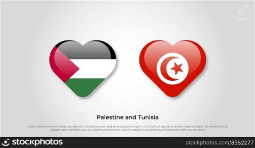 Love Palestine and Tunisia symbol. Heart flag icon. Vector illustration