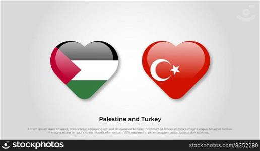Love Palestine and Turkey symbol. Heart flag icon. Vector illustration