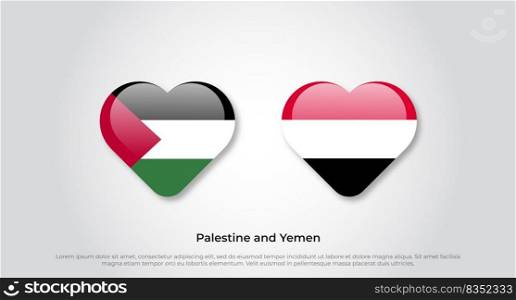 Love Palestine and Yemen symbol. Heart flag icon. Vector illustration