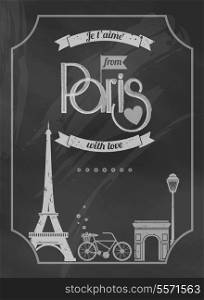 Love Paris chalkboard retro poster with eiffel tower and bike vector illustration