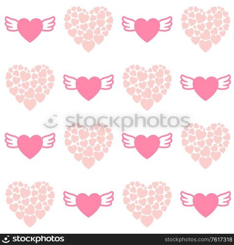 Love pattern with flying hearts, simple vector for your design. Love pattern with hearts