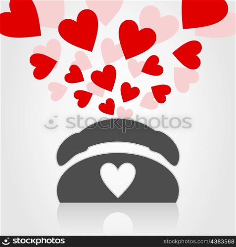 Love phone. Phone of love and call heart. A vector illustration