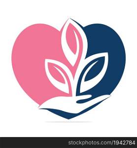 Love Plant in Hand Vector Logo Design. Natural Products in Heart Shape. Cosmetics and Spa logo.