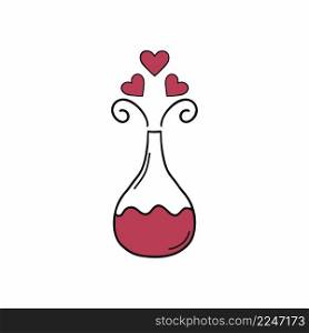Love potion for the holiday of all lovers. Vector illustration in the style of Doodle for Valentine’s day. Sticker for a postcard.
