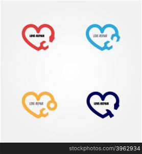 Love-Repair logo elements design.Maintenance service and engineering creative symbol.Business and industrial concept.Vector illustration