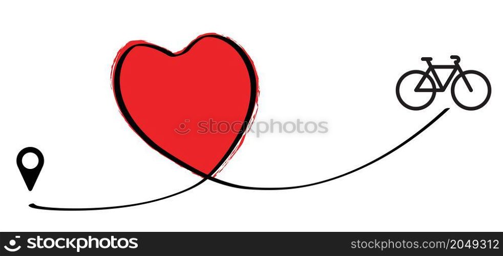 Love romantic cycling World Bicycle day or health day race tour. Sport cyclist banner, walppaper or card. Cycling icon. Funny vector sports bike signs symbol. Clipart cartoon romance logo. Trafel, happy family holiday concept.