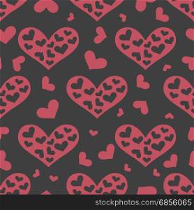 Love seamless pattern with pink hearts. Love seamless pattern with pink hearts on grey background. Vector illustration
