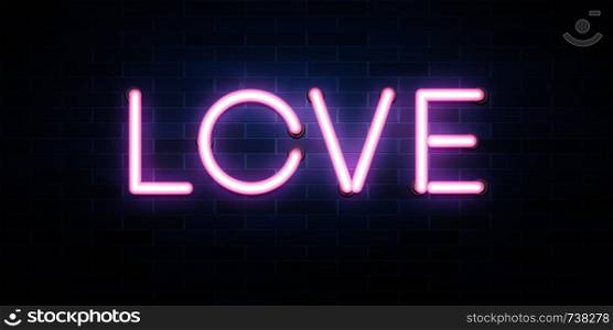 Love shiny neon text composition, vector illustration