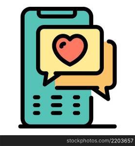 Love smartphone chat icon. Outline love smartphone chat vector icon color flat isolated. Love smartphone chat icon color outline vector