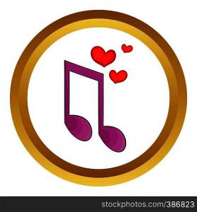 Love song vector icon in golden circle, cartoon style isolated on white background. Love song vector icon