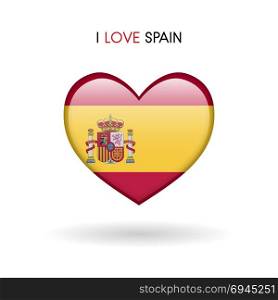 Love Spain symbol. Flag heart glossy icon. Love Spain symbol. Flag Heart Glossy icon vector illustration isolated on gray background eps10
