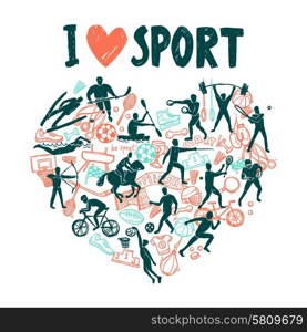 Love sport concept with hand drawn athletes in hears shape vector illustration. Love Sport Concept