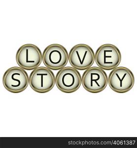 love story word of the buttons on an old typewriter in vector for print or design. Love story