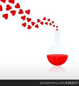 Love test tube. From a chemical test tube hearts evaporate. A vector illustration